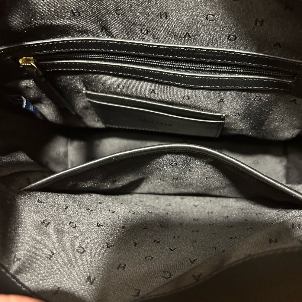Cole Haan Black and Gold Leather Shoulder Bag with Adjustable Strap - Picture 7 of 14